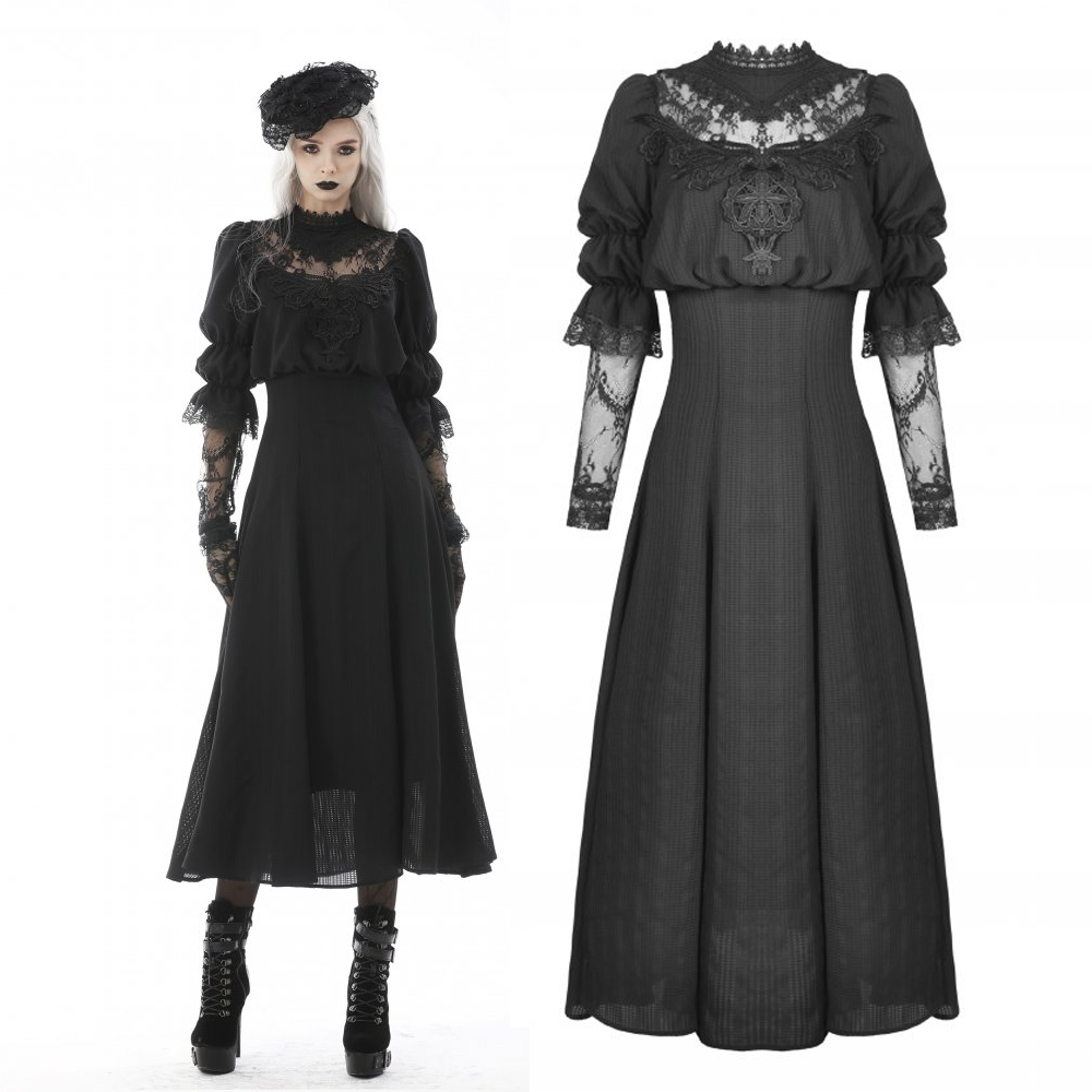 Black Elegant Gothic Lace Angel Wings Long Sleeve Maxi Dress DW590 ...