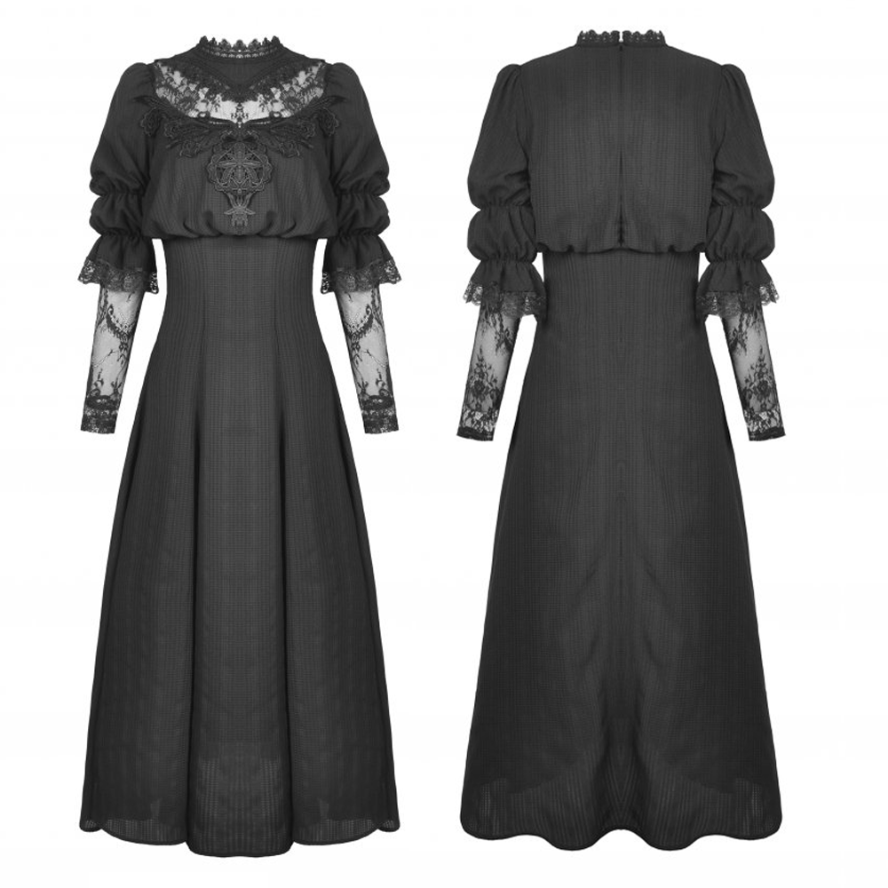 Black Elegant Gothic Lace Angel Wings Long Sleeve Maxi Dress DW590 ...